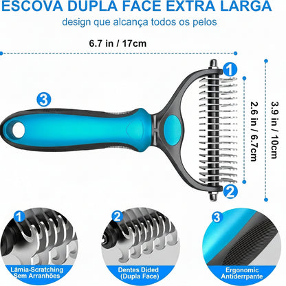 Pet Grooming Brush-Double Sided Hurtless Shedding and Dematting Undercoat Rake Comb for Dogs and Cats, No More Nasty Shedding or Flying Hair